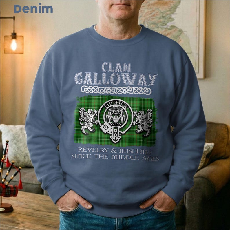 Clan Galloway Scottish Crest Tartan T-Shirt Premium Comfort Colors, Long Sleeve Sweatshirt V-neck Options. image 4
