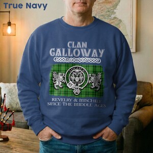Clan Galloway Scottish Crest Tartan T-Shirt Premium Comfort Colors, Long Sleeve Sweatshirt V-neck Options. image 2