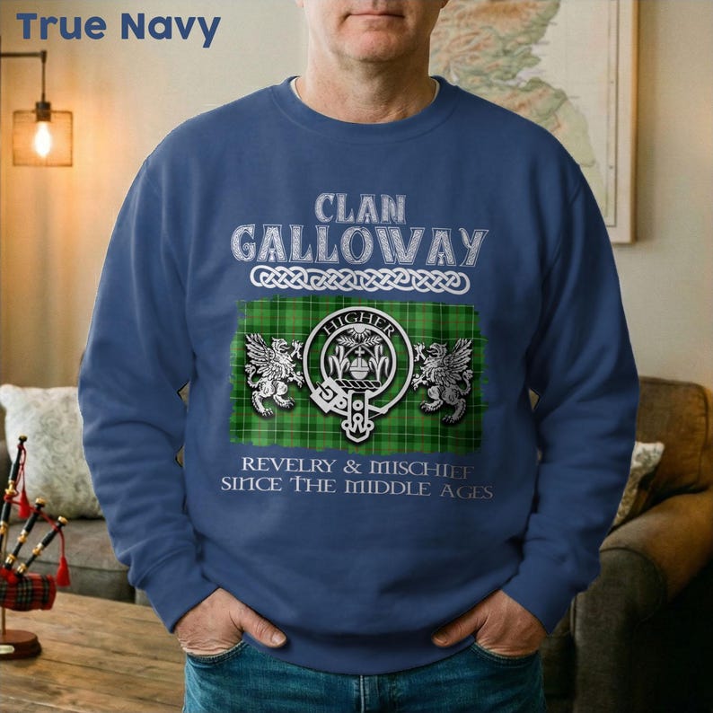 Clan Galloway Scottish Crest Tartan T-Shirt Premium Comfort Colors, Long Sleeve Sweatshirt V-neck Options. image 2