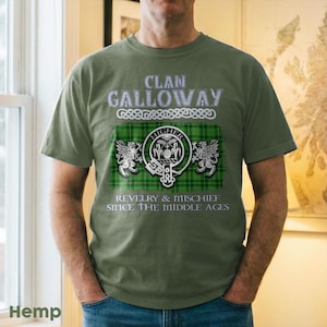 Clan Galloway Scottish Crest Tartan T-Shirt Premium Comfort Colors, Long Sleeve Sweatshirt V-neck Options. image 12