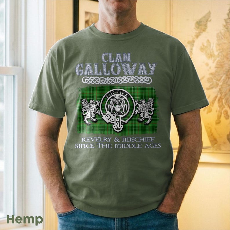 Clan Galloway Scottish Crest Tartan T-Shirt Premium Comfort Colors, Long Sleeve Sweatshirt V-neck Options. image 12