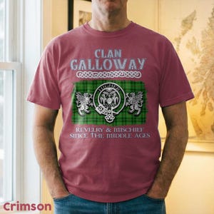 Clan Galloway Scottish Crest Tartan T-Shirt Premium Comfort Colors, Long Sleeve Sweatshirt V-neck Options. image 11