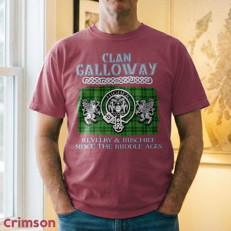 Clan Galloway Scottish Crest Tartan T-Shirt Premium Comfort Colors, Long Sleeve Sweatshirt V-neck Options. image 11
