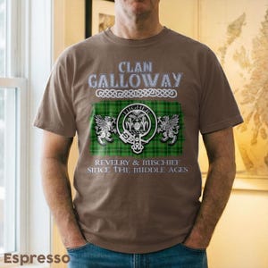Clan Galloway Scottish Crest Tartan T-Shirt Premium Comfort Colors, Long Sleeve Sweatshirt V-neck Options. image 13