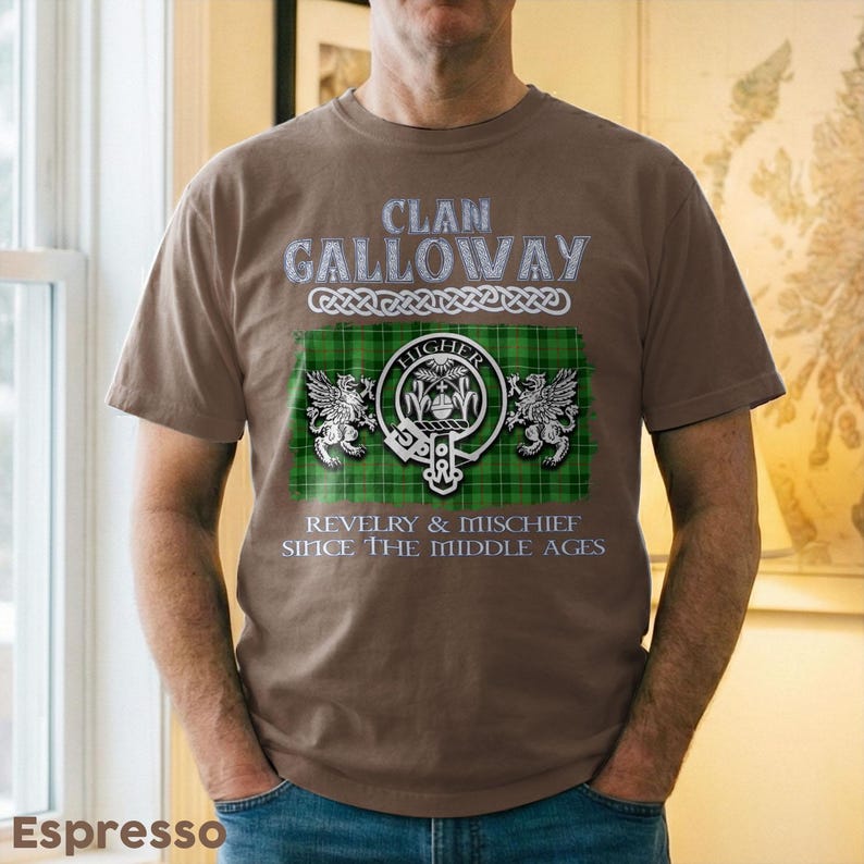 Clan Galloway Scottish Crest Tartan T-Shirt Premium Comfort Colors, Long Sleeve Sweatshirt V-neck Options. image 13