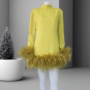 MARAYA Custom Colors High Neck Feather Mini Dress