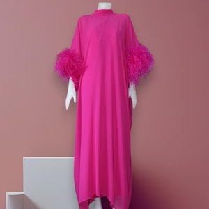 MARAYA Fuchsia Kaftan Shift Evening Maxi Feather dress