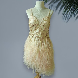 MARAYA Flower rhinestone Sleeveless Mini Feather dress