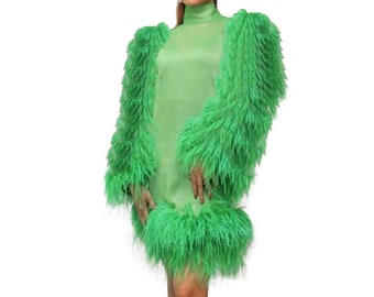 NIRVANA (Extra Feather) feather around Long Sleeves custom dress,Rare item, one of the world dress"