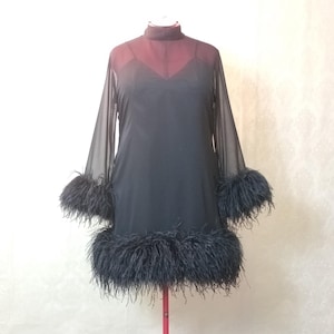 MARAYA Plus Size Long sleeve Length Cocktail Feather Mini Dress