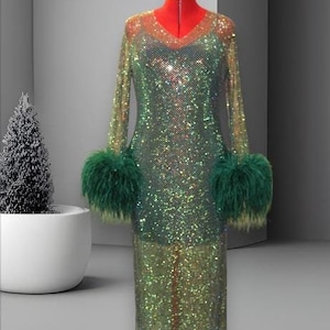 emerald green sequin long sleeve tassel hem bodycon dress ASOS Design - Long Sleeve Wrap Front Maxi Dress - Women - Polyester/Spandex - 2 US