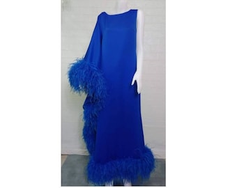 MARAYA Royal blue One-Shoulder Maxi Dress neck Boat