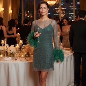 green feather print dress Frances Peacock Feather Print Dress with Belt – Whisper Mint main image 1