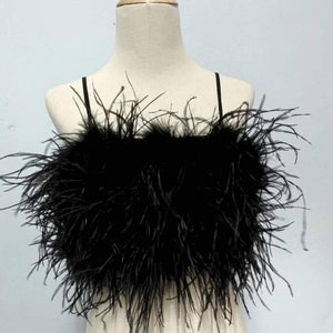Black Feather&Fur Mink Crop Top, Feathers are only on the front,Prom dress, Plus size clothing,cocktail dress, costume party,party dress