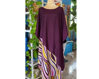 Plum Purple Boat neck Batik Hand painted Kaftan dress