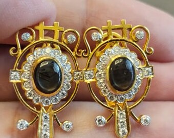 Black Star Sapphire Antique Earrings