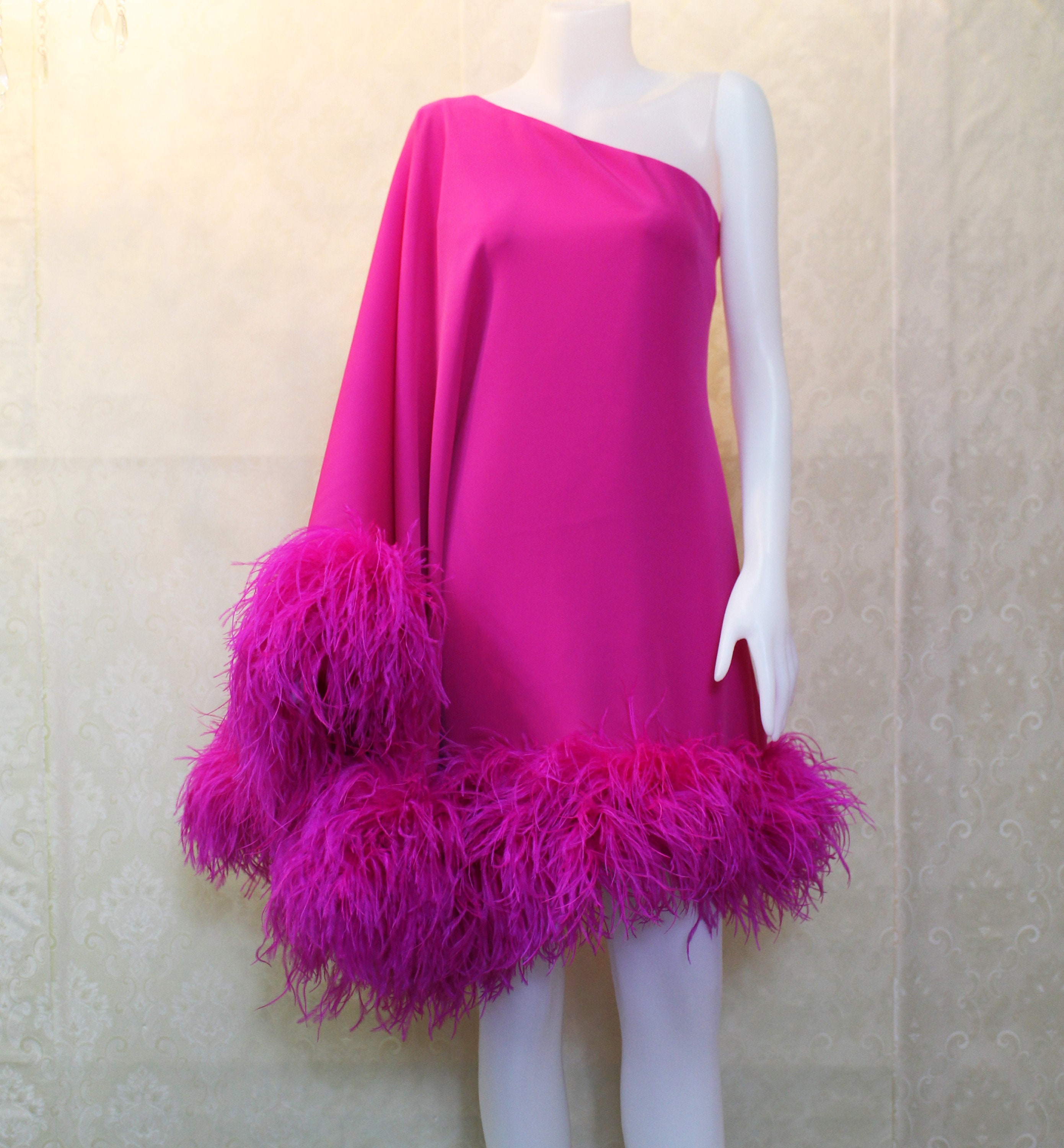 MARAYA One-shoulder Mini Feather Dress - Etsy