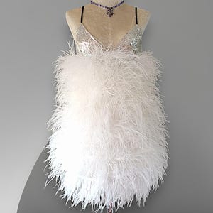 MARAYA Sequin Spaghetti Wedding Feather Mini Dress