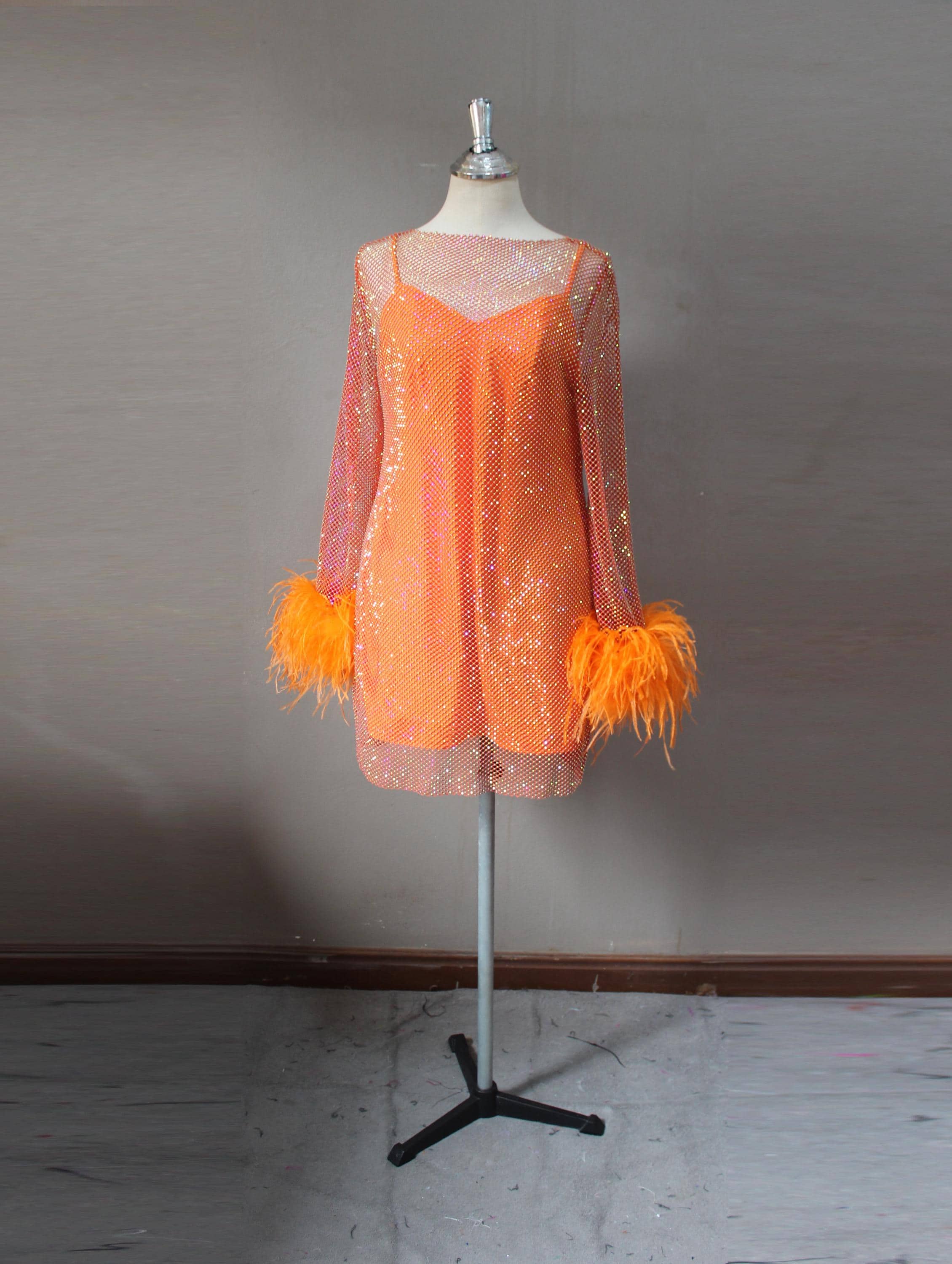 Rhinestone Long Sleeve Mesh Mini Dress - Etsy