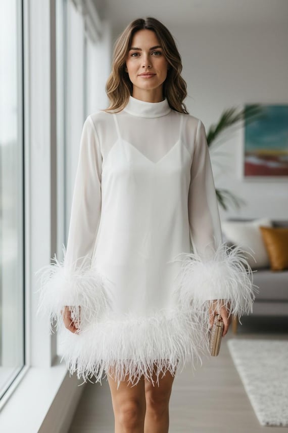long sleeve feather dress Champagne Pretty Sequin with - Illusion Formal Gown lending an air of softness and grandeur that is unmistakably couture Beaded Feather 1920s Evening Dresses