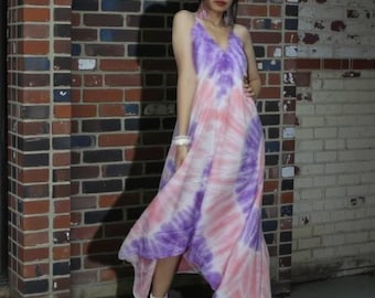 knee length dresses for ladies Hot Pink Luna Tie-Dye Halter Maxi Dress  Open Back, Deep V-Neck, Vacation  & Resort Wear