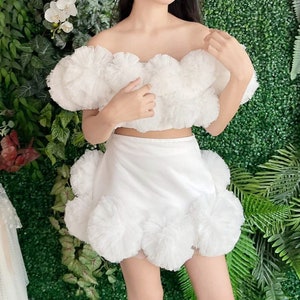 White Pompom dress, White Cocktail Dress, wedding dress, prom dress, Lolita Style dress, Custom dress for Plus Size,Hen night. (OPPP0001)