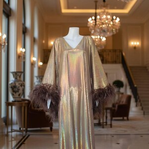 CERVIA Sparkle Kaftan Dress with Feathers, Party Robe image 2