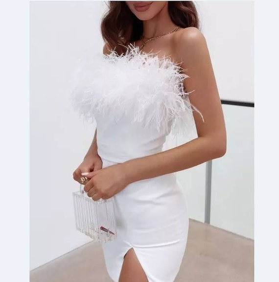 White Feather Casual Dress Strapless Dress Casual Wedding - Etsy