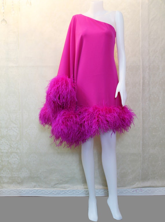 MARAYA One-shoulder Mini Feather Dress - Etsy MARAYA One-shoulder Mini Feather Dress - Etsy