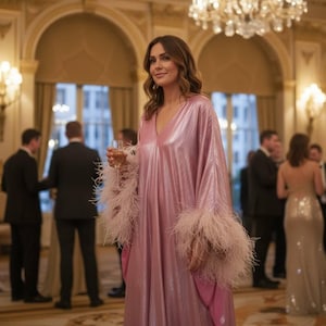 Sparkle Kaftan Dress, Feather Trim, Party Cover-Up