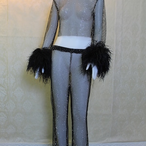 MARAYA Sparkle Feather Crop Top, See - through