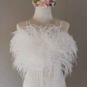 MARAYA White Feather Crop Top, Feathers are only on the front, Prom dress, Plus size clothing,, cocktail dress, costume party (WFT34112)