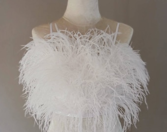 White Ostrich Feather Bustier, Prom, Cocktail Dress