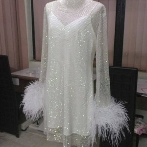 MARAYA Rhinestone Mesh Long Sleeve Mini Dress With Slip dress image 5