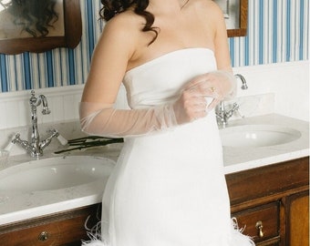 MARAYA White Strapless Mini Feather dress