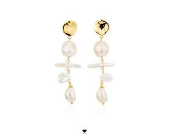 freshwater pearl earrings,Bridal Earrings, Bridal Jewelry, Modern Pearl Earrings, Art Deco Earrings, Long Earrings,