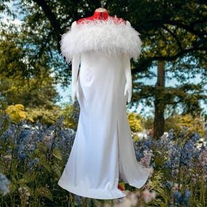 MARAYA Plus Size Wedding Dress Off-Shoulder Top Feather & High waist Long skirt slit left