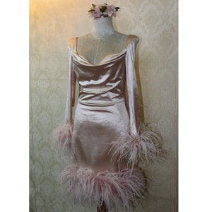 MARAYA Square Neck Feather Mini Dress