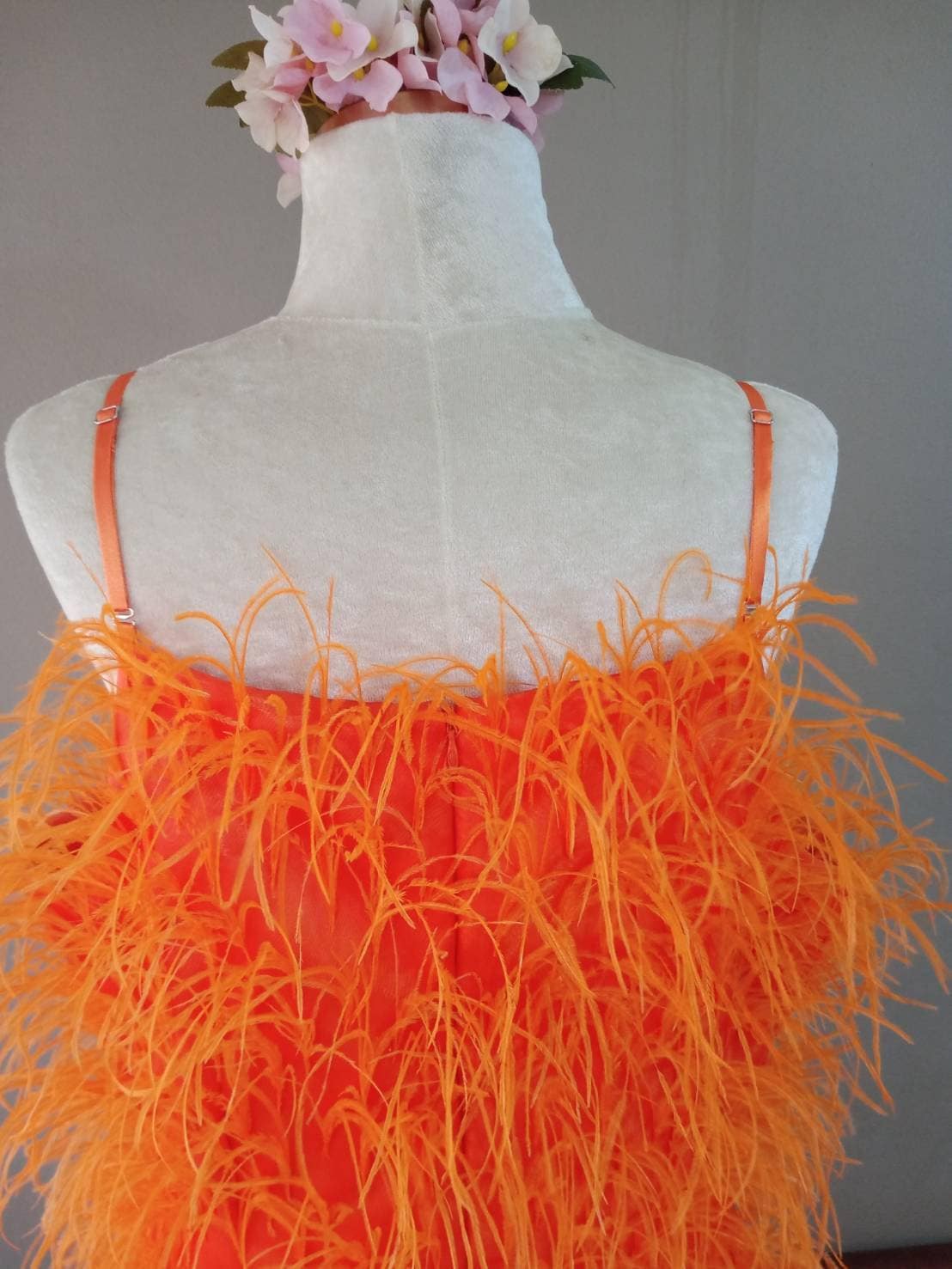 MARAYA Orange Ostrich Feather Dress version: Attach the Feather With Glue 