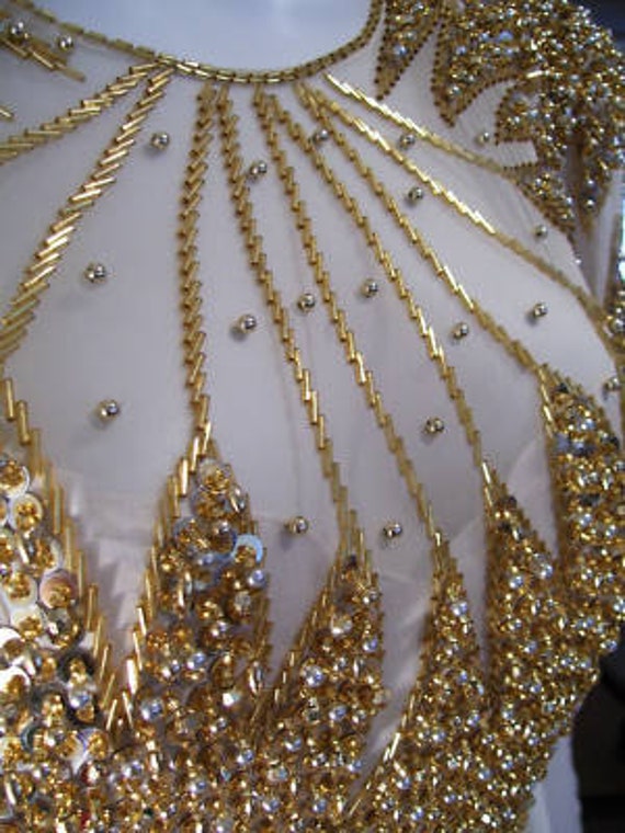 Rare Vintage 1980's Sheer Sequin Gold Beaded Frin… - image 3