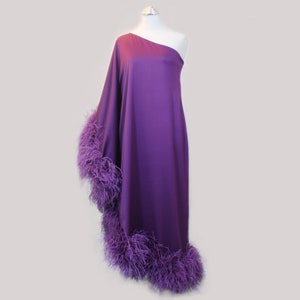MARAYA Plum Purple One-Shoulder Maxi Feather Dress