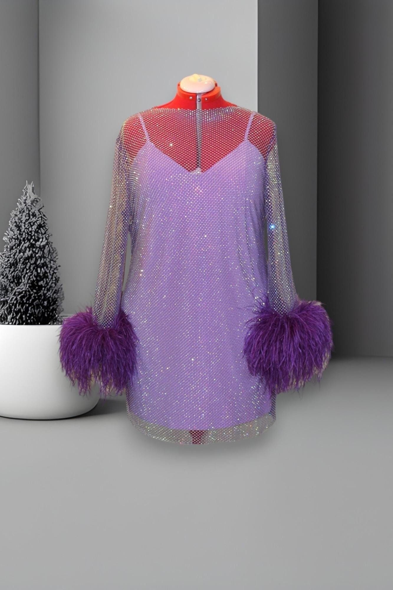 Rhinestone Long Sleeve Mesh Mini Dress - Etsy Rhinestone Long Sleeve Mesh Mini Dress - Etsy