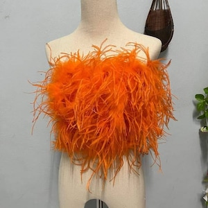 Orange Feather&Fur Mink Crop Top,Feathers are only on the front,Prom dress, Plus size clothing,cocktail dress,party dress,costume party