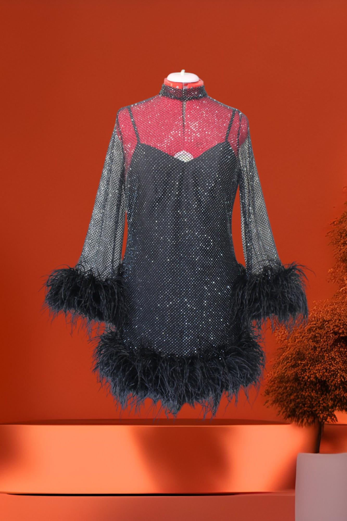 Rhinestone Long Sleeve Mesh Mini Dress - Etsy