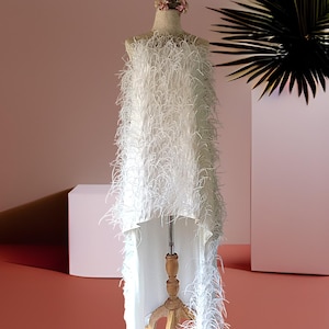 MARAYA White Sleeveless Cocktail Mini & Maxi Feather Dress (The feathers are sewn by hand!!)