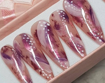 Abstract Pink Stiletto Long Press on Nails, Différentes formes disponibles.