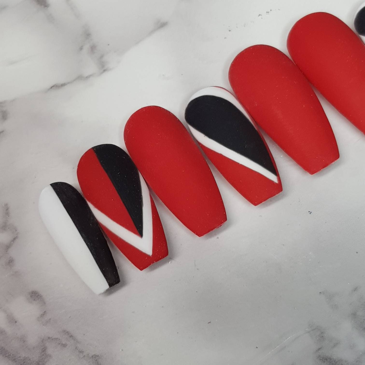 Red Black and White Geometrical Nail Art. Hand Painted - Etsy Israel Red Black and White Geometrical Nail Art. Hand Painted - Etsy Israel