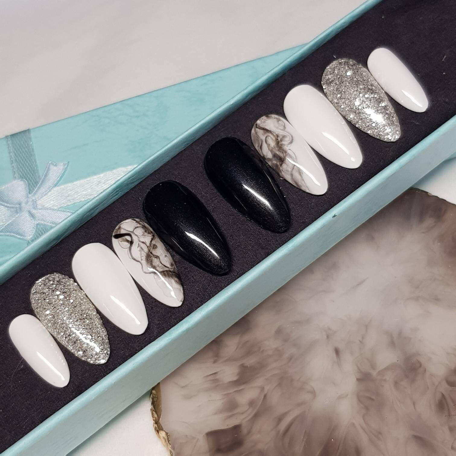 Black and White Press on Nails With Smoke Effect Design | Etsy