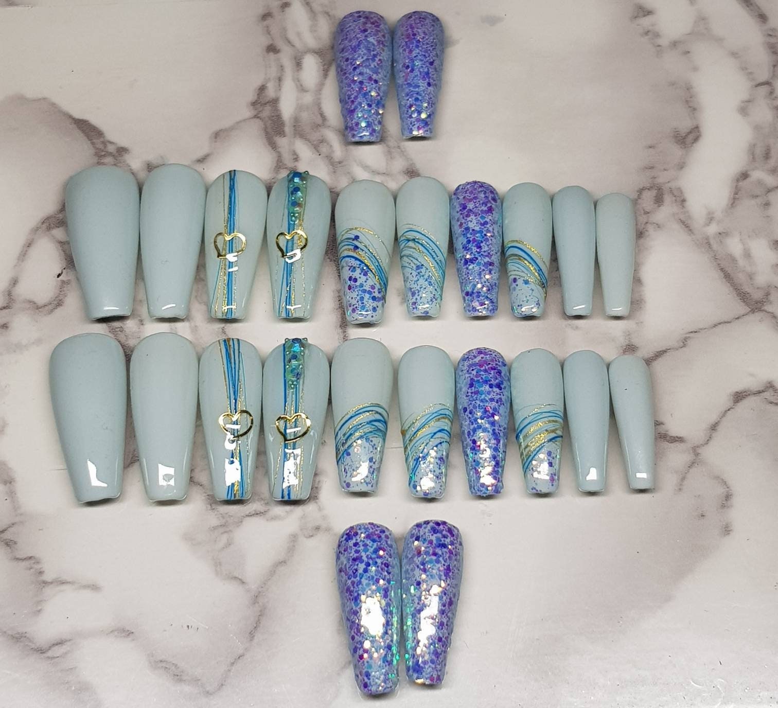 Set Of 24 Mint Green Pastel Green Press On Nails With Glitter Etsy