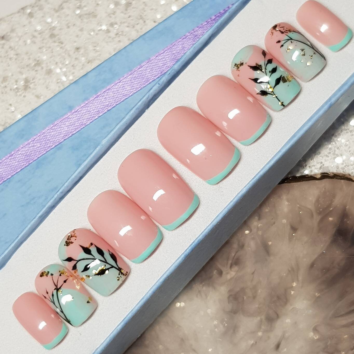 Light Green French Style Press on Nails With Hand Painted - Etsy light-green-french-style-press-on-nails-with-hand-painted-etsy